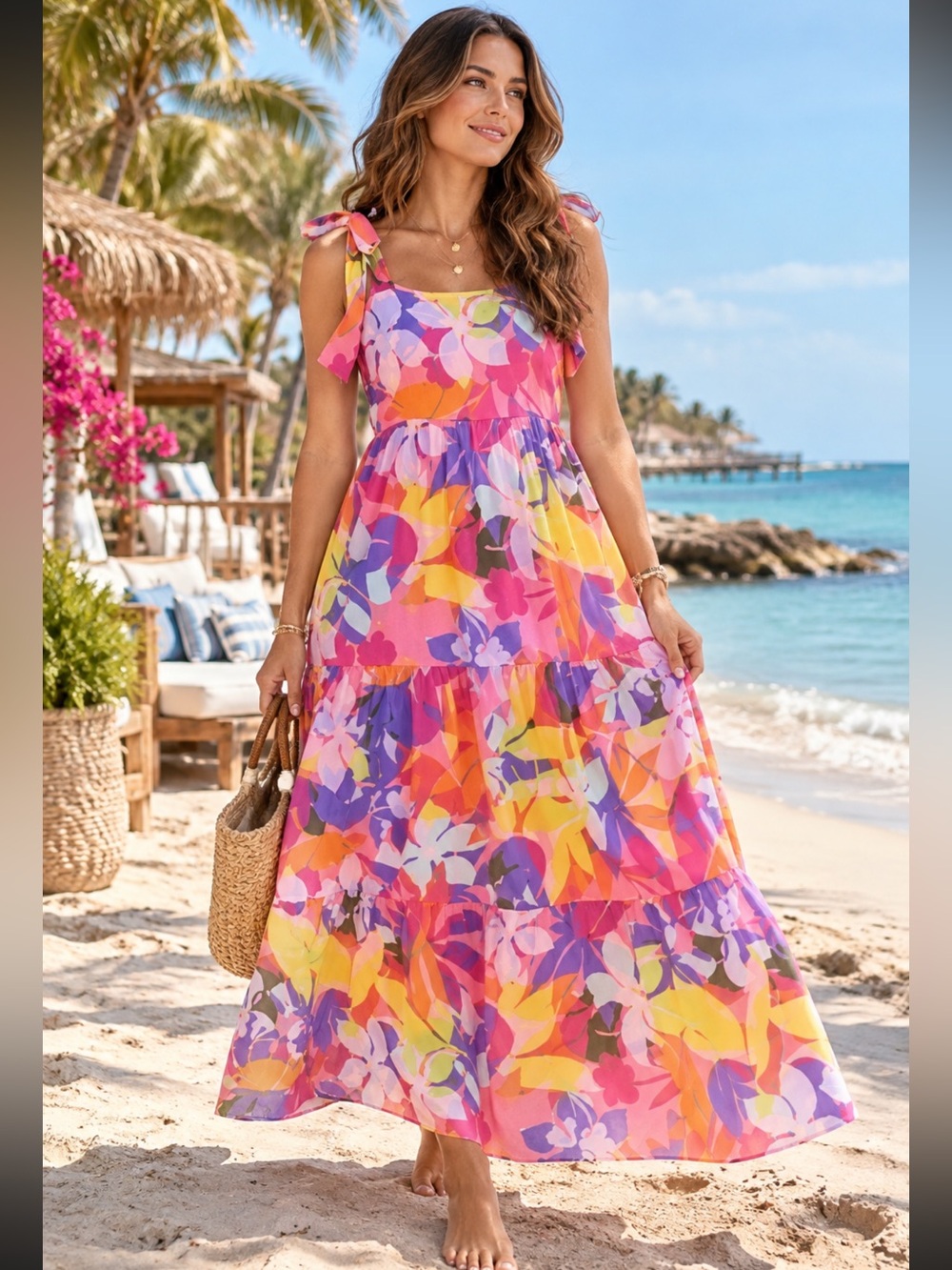 Jude Connally Rose Maxi Dress Size XL Kaleidoscope Floral Tie Preppy Women